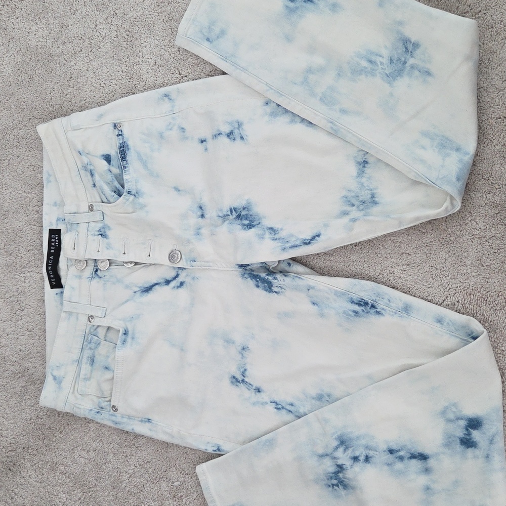 Veronica Beard White and Blue Tie Dye Skinny High Rise